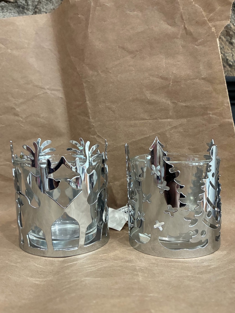 Yankee Candle Christmas Tree and Reindeer Metallic & Glass Silver Votive Holder